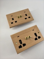 Interrupteur à bascule en bois de noyer et laiton, élégant et vintage, norme britannique 86, double prise murale universelle à 3 broches, 16A 250V, pour hôtel