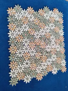 Mosaico di fiori a getto d'acqua bianco mosaico di marmo floreale per piastrelle da cucina Backsplash