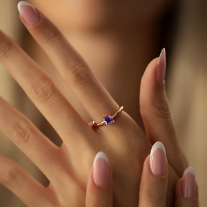 Anillo de Piedras de Nacimiento de Circonita Cúbica de 12 Meses, Baño PVD de Oro Vermeil de 18K, Bandas Más Finas, Anillos de Plata Esterlina 925 para Regalo de Cumpleaños - Product Image 3