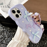 Coque de téléphone portable 3D DIY avec nœud pour femme, compatible iPhone 16 Plus 15 17 18 Pro Max, couleur bonbon macaron, coque arrière à grande vague
