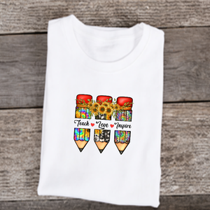 ลายพิมพ์รีดร้อนแบบกำหนดเอง ลาย Teach Love พร้อมกดติดเสื้อยืด - Product Image 3