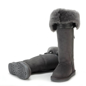 Bottes de neige plates décontractées en peau de mouton véritable, cuissardes longues, mollets larges pour femmes, bottes occidentales au-dessus du genou - Product Image 5