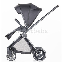 Système de voyage 3-en-1 de luxe Brightbebe avec grandes roues, poussette haute pour bébé et siège auto, en cuir, vente en gros
