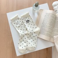 Vente en gros de nouvelles chaussettes pour femmes en dentelle à bulles mignonne, broderie de chiot, Dui Dui, coton, tube moyen long, automne et hiver