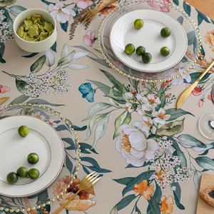 Mantel Elegante de Estilo Bohemio, Color Beige Floral, 100% Poliéster, con Borlas, Técnica de Tejido, Impermeable, Lavable, Duradero, para Uso Diario - Product Image 5