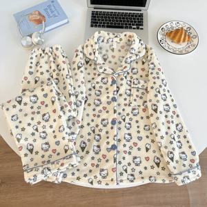 Sleepwear Sets 116# Winter Flannel Cardigan Lapel <strong>Pyjamas</strong> Ladies Cartoon Casual Suit Pajamas - Product Image 5