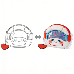 Ciondolo a Cuore in Peluche <span class=keywords><strong>di</strong></span> Cotone Super Morbido Personalizzato con Astronauta Sorridente - Trasforma il Tuo Design Cartoon - Accessorio Imbottito <span class=keywords><strong>di</strong></span> Alta Qualità - Product Image 1