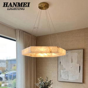 Lámpara de Araña Moderna Hexagonal de Mármol y Latón para Interiores, Luz LED Blanca Cálida, Altura Ajustable, Instalación para Sala de Estar/Oficina - Product Image 3