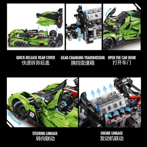 Yiqi Y18081 Lamborghini SC63 <b>Building</b> <b>Block</b> Car Model 800+ Pieces Educational Toy for Teens 7-14 Years Old - Product Image 5