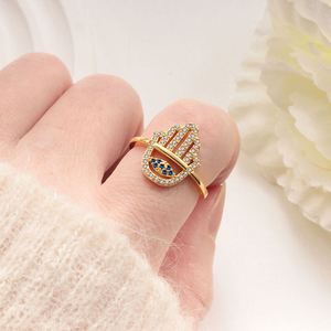Bagues pour femmes très vendues, bijoux en cuivre plaqué motif œil et main, vente en gros directe du fabricant - Product Image 4