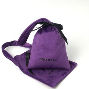 Custom Purple Velvet <b>Drawstring</b> Jewelry <b>Pouch</b> Bag Dust Bag for Handbags Luxury Carrier Bags Out Velvet for Earrings - Product Image 1