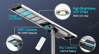 Lampadaires solaires LED intégrés IP65 100 Watts avec caméra CCTV pour routes