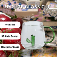Mug à café en verre JINGYI 3D stéréoscopique à motif mignon, en borosilicate transparent, résistant à la chaleur, avec poignée, design créatif et champêtre