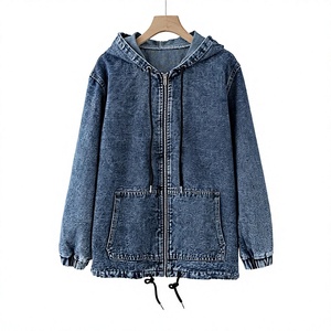Veste en jean unisexe de haute qualité avec capuche, décontractée, boutonnée, pour l'automne et l'hiver, délavée, coupe-vent, col rabattu, manches classiques - Product Image 1