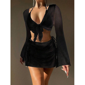 Fashion Sexy Mesh 4PCS Bikini Set Custom Logo Long Sleeve Bathing Suits Luxury Swimwear <strong>Swimsuits</strong> for Women - Product Image 5