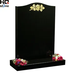 HQ STONE headstones with carved rose black granite tombstone polished flat monuments