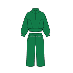 Conjunto Deportivo para Niñas: Sudadera con Cuello Alto y Cierre de Cremallera, Pantalones Anchos con Bolsillos Laterales, Cumple con los Estándares, Color y Talla Personalizables - Product Image 3