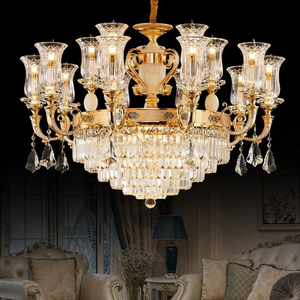 Lámpara de Techo Colgante de Cristal con Borlas, Decoración para Salón, Lámpara de Techo Dúplex para Techos Altos, Araña de Cristal con Forma de Tulipán - Product Image 2