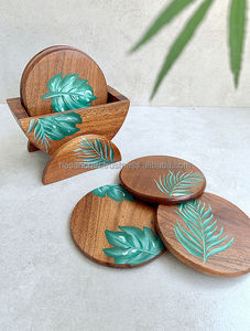 Posavasos de madera con estampado para café y té, producto de madera Natural para servir posavasos para Hotel y restaurante, hecho a mano, 100% - Product Image 3