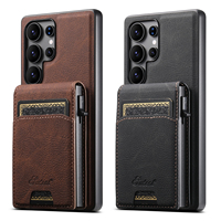 SUTENI untuk Samsung S26 Ultra Casing Ponsel Magnetik Pengisian Daya Nirkabel Slot Kartu Dompet Tombol Kotak Kartu Bingkai Foto Mendukung S25