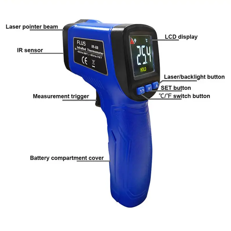 Thermometer Infrarot Industrie daten halten optisches Pyrometer Raum temperatur messgerät