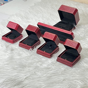 Luxury Red Leather Jewelry Box Set for Ring Necklace Bracelet <b>Earring</b>, Flip Top <b>Gift</b> Packaging <b>Boxes</b> with Black Velvet Lining - Product Image 2