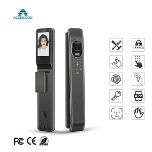 Système d'interphone vidéo Tuya Reconnaissance faciale Automatisation de la maison intelligente Serrures de sécurité Serrure de porte intelligente Scan de la paume Carte mémoire en bois - Product Image 1