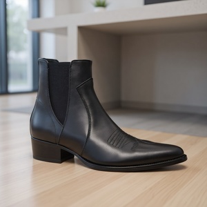 <span class=keywords><strong>Bottines</strong></span> <span class=keywords><strong>Chelsea</strong></span> classiques de luxe pour hommes en cuir <span class=keywords><strong>noir</strong></span> avec bout pointu pour augmenter la hauteur - Product Image 2