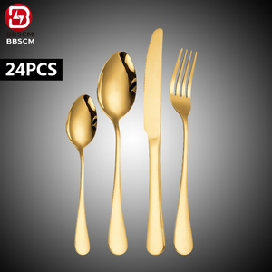 24 Pcs Luxury Stainless Steel <b>Spoon</b> <b>Fork</b> <b>Set</b> High Quality Modern Nordic Style Wedding Flatware with Mirror Polish - Product Image 3