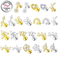 Boucles d'oreilles Freya Designer en titane de qualité implantable, motif cœur et perle, plaquées or, pour femme, avec dos plat, bijoux de piercing labret