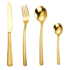 Luxury Golden Wedding Silverware Stainless Steel Cutlery Hammer <b>Flatware</b> <b>Set</b> - Product Image 1