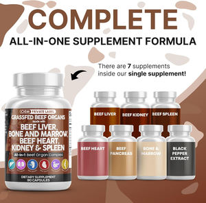 Capsules de foie de bœuf nourris à l'herbe OEM avec dessiccation, cœur de bœuf, rate, pancréas et supplément de pilules enzymatiques Dao pour os et moelle - Product Image 3