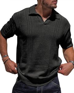 Nouveau design – <span class=keywords><strong>Polo</strong></span> en maille pour homme à manches courtes, col en V, coupe ample, couleur unie, motif squelette - Product Image 3
