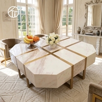 Table basse octogonale moderne de designer en marbre blanc, avec piètement en acier inoxydable doré, couleur personnalisable, vente en gros