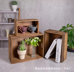 Caja de Madera Rectangular Estilo Rústico, Hecha a Mano, Apilable, Capacidad de 1-3L para Almacenamiento y Exhibición, Asas Resistentes, Uso Versátil - Product Image 1