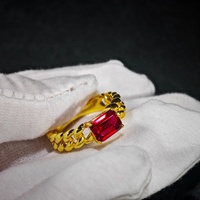 Bague cubaine de luxe en or plaqué 18 carats avec rubis taille émeraude et argent sterling 925 pour femme, fille, cadeau d'anniversaire, bijoux raffinés