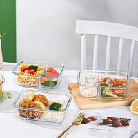 Boîte à lunch en verre borosilicate de haute qualité, boîte à bento pour la maison, compartiments pour micro-ondes, bol de conservation avec couvercle