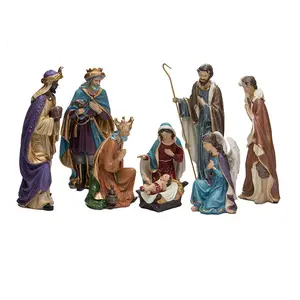 Großhandel 9 Inch Weihnachten Katholischen heiligen familie statue handwerk Harz Sets Krippen Figuren