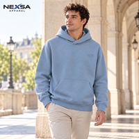 Sweat à capuche bleu poudré personnalisé de qualité supérieure avec logo tonal sur la poitrine, en coton doux, motif graphique lettré, style streetwear minimaliste décontracté, vente en gros