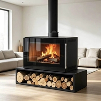 Cheminée autoportante en bois à écran plein en verre certifiée CE, haute efficacité 89%, chauffage 19/23KW pour Villa, Hôtel, Restaurant, OEM ODM