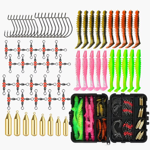 Lushzer 68 cái/bộ câu cá lure Kit mềm nhựa giun móc xoay Brass Bullet sinkers Texas Rig Carolina Rig Set Bass cá hồi - Product Image 1