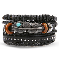Nouveaux Bracelets Vintage Noirs à Perles, Bracelets en Cuir Creux Tendance, Bijoux Multicouches pour Hommes et Femmes