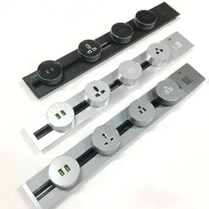 Wall Switch Track Extension Socket Strip UK Us Power Plug System Desktop Electrical Outlet Aluminum Panel with USB