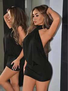 <span class=keywords><strong>Vestido</strong></span> mini ajustado sin espalda con cuello halter negro para <span class=keywords><strong>mujer</strong></span>, <span class=keywords><strong>vestido</strong></span> sexy sin mangas para <span class=keywords><strong>cóctel</strong></span>, fiesta o club - Product Image 1