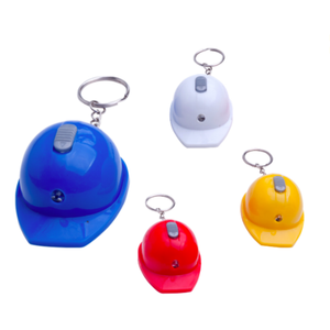 Custom Logo Hat Key Chain With Bottle Opener Promotional Plastic Safety Helmet Bottle Opener Keychain With Led Flashlight