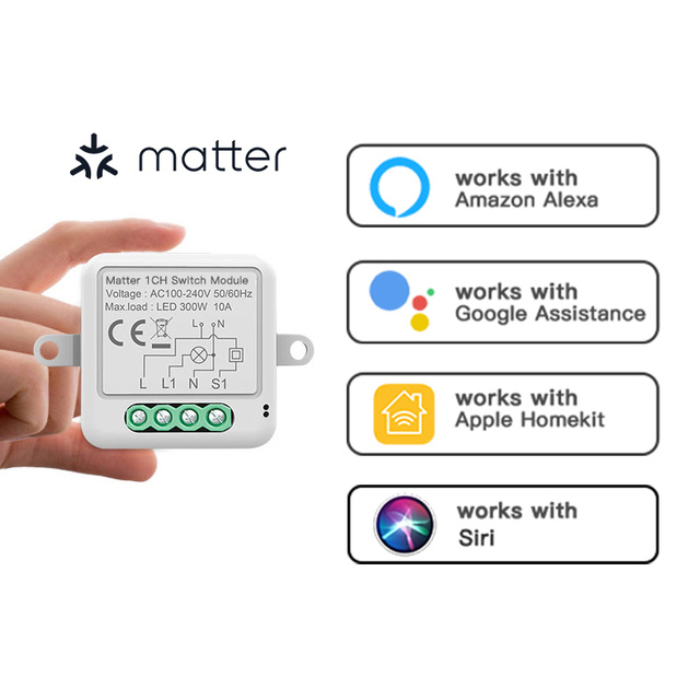 RSH Matter Switch Module Breaker Wireless Remote DIY Relay Matter Smart Home Light Switch 1 2 3 4 Gang
