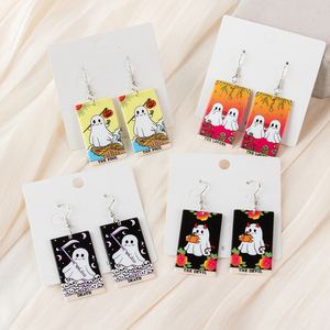 1 par de pendientes de gota de tarjeta de Tarot fantasma de Halloween, Luna acrílica y amante, artesanías de adivinación, regalo de joyería de moda - Product Image 1