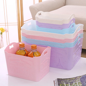 Paris Eiffel Tower Relief Storage Basket Rectangle With Handle Pink Blue Purple White Elegant Style Storage Baskets - Product Image 2
