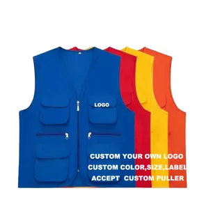 LT Custom Embroidery Logo Twill Polyester Cotton Multi Function Pockets Workwear Fishing Vest Waistcoat Outdoor Zip Vest For Men