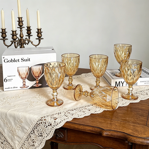 Set di 6 Calici da Vino Classici con Bordo Dorato e Taglio Diamantato, Bicchieri con Stelo Senza Piombo da 560ml, Ecologici per il Ramadan - Product Image 6